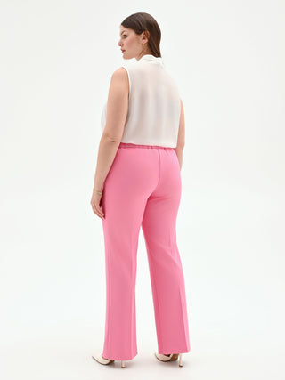 Pantalone Curvy rosa a vita alta in scuba crèpe