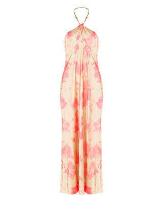 Abito con collo Gioiello Beige Scuro & Rosa Camelia