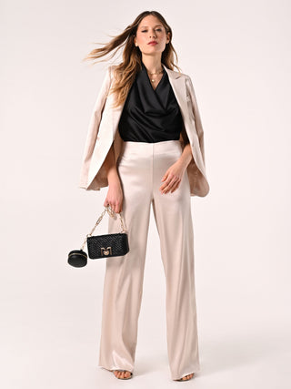 Pantalon en satin structuré beige