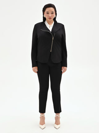 Giacca nera Curvy con zip in scuba mano crepe