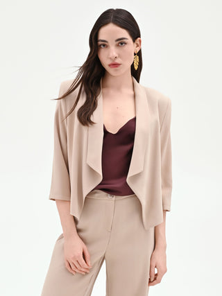 Giacca tortora beige dal design aperto in viscosa