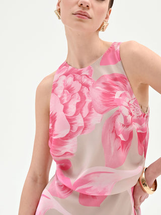 Abito lungo rosa con stampa floreale