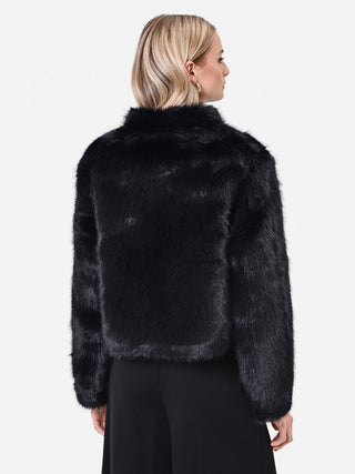 Giacca cropped nera effetto pelliccia