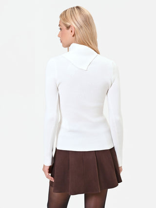 Cream-White Viscose-Blend Sweater with Asymmetrical Collar