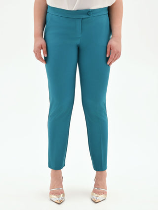 Pantalone Curvy blu ottanio con piega in scuba mano crepe