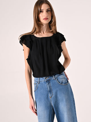 Black Blouse with Cap Sleeves
