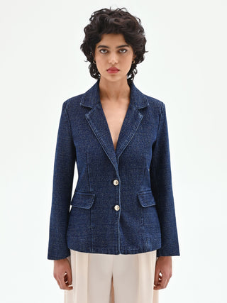Blue lurex denim blazer jacket