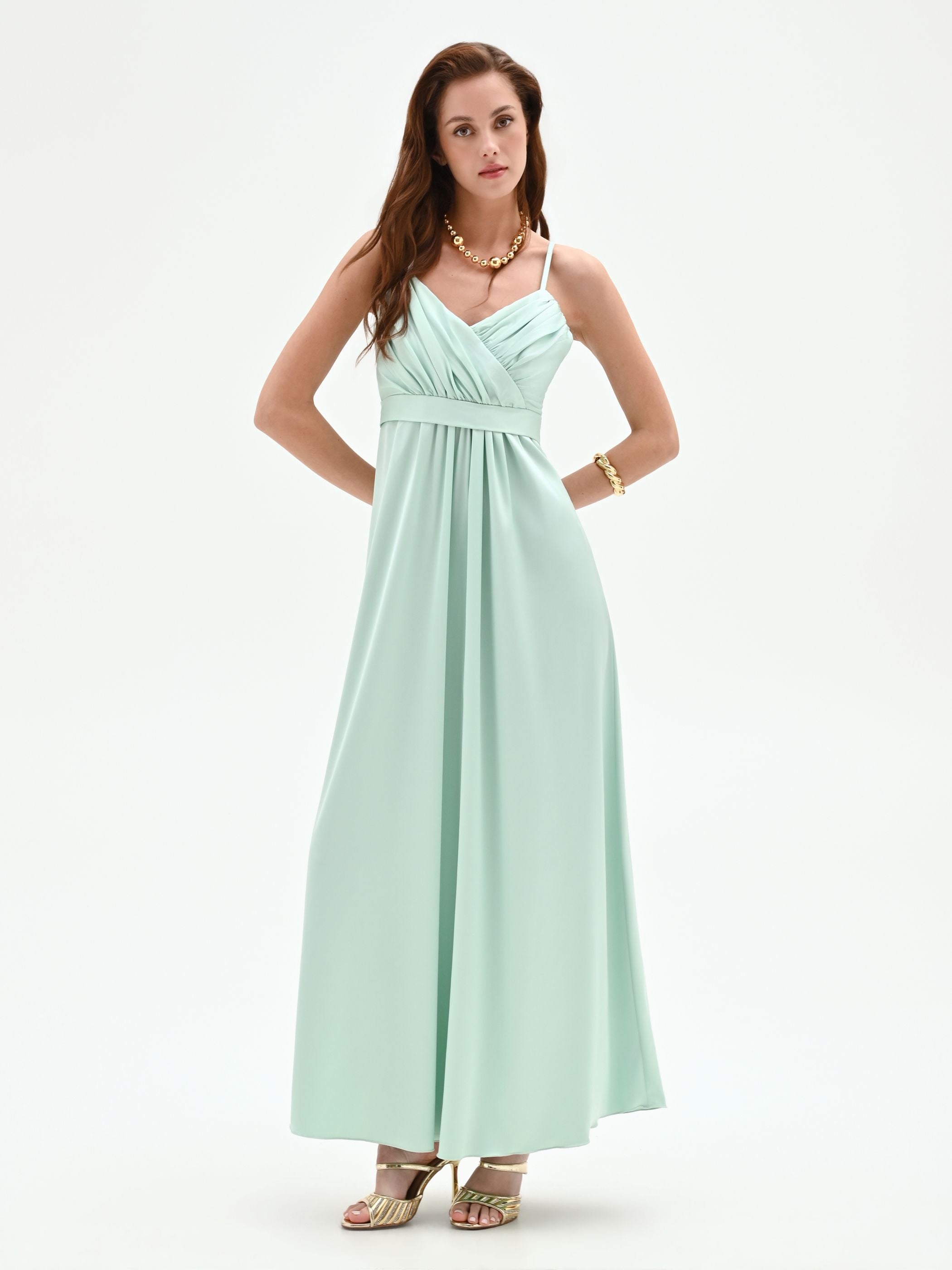 Mint Green Satin Maxi Dress – Rinascimento