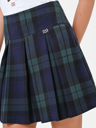 Blue Tartan Viscose-Blend Pleated Skirt
