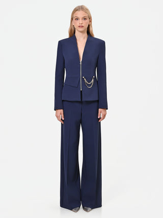 Strukturierte Jacke in Marineblau mit Kettendetail