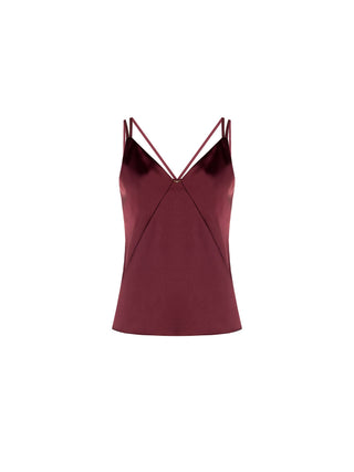 Top in raso bordeaux rosso con doppie spalline Giorgia Palmas X Rinascimento