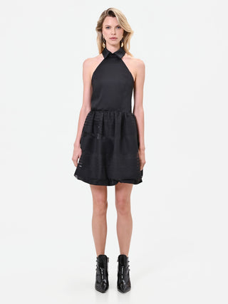 Kurzes schwarzes Kleid aus Organza und Tüll