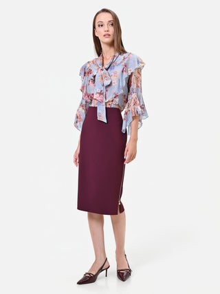 Burgundy Red Technical Fabric Midi Skirt