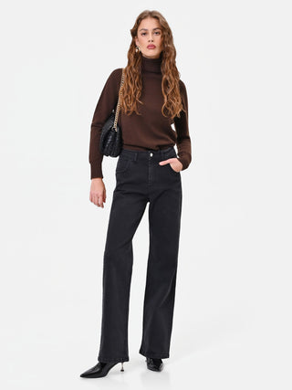 Jeans neri a gamba larga con strass