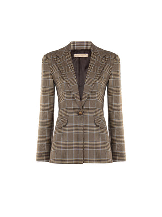 Brown Checked Viscose-Blend Jacket