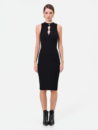 Abito tubino in maglia di viscosa nero con cut-out