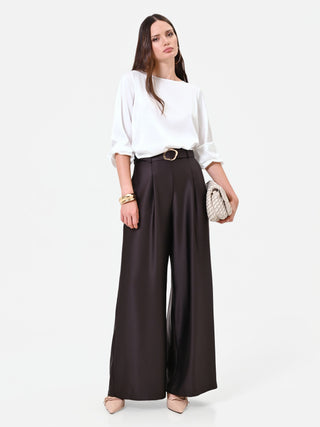 Dark Brown Belted Palazzo Pants