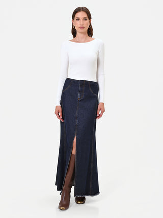Maglia panna bianco con scollo a barchetta in misto viscosa
