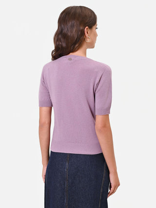 Maglia in lana rosa a maniche corte