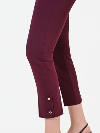 Burgundy Cropped Trousers with Buttoned Hems