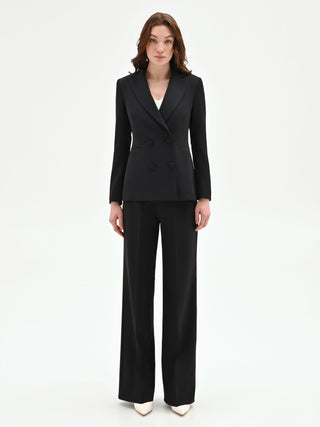 Giacca doppiopetto nera con revers a lancia