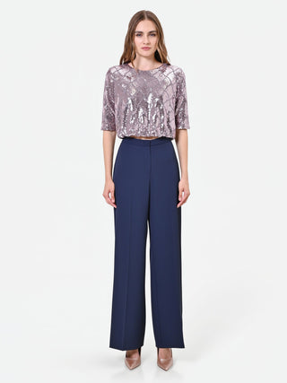 Dusty Rose Diamond-Pattern Sequin Blouse