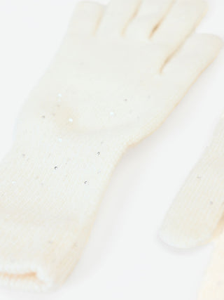 Gants écru en maille à sequins
