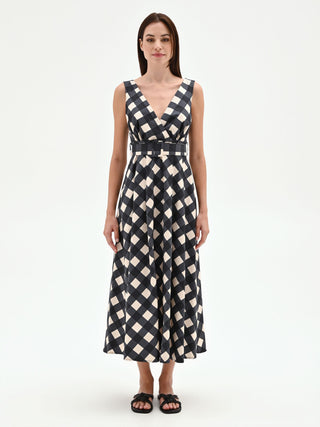 Diagonal Check Print Maxi Dress