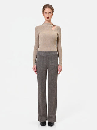 Pantalone dritto tortora beige motivo spigato