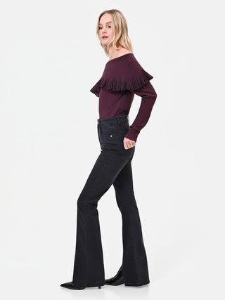 Black Flared Jeans with Front Slits