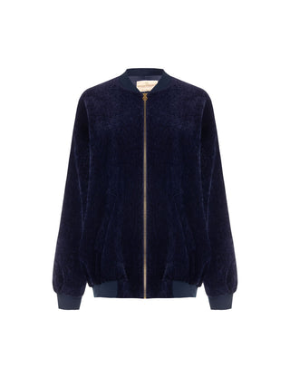 Bomber oversize in velluto blu navy