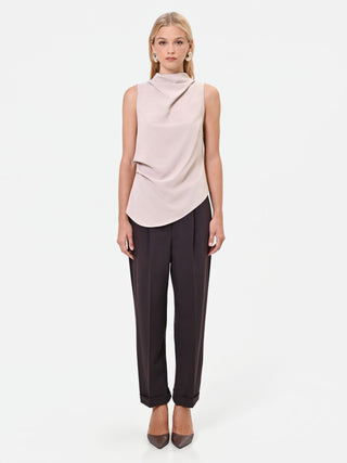 Taupe Beige Asymmetric Draped Top