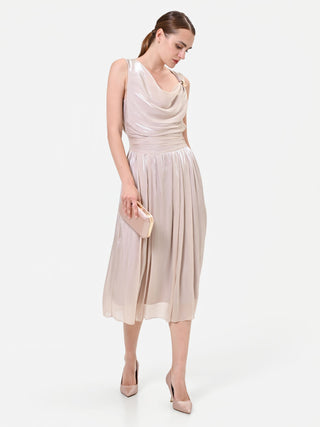 Robe midi beige taupe à décolleté drapé