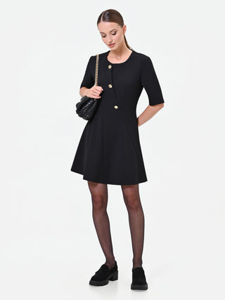 Black Short Dress with Jewel Buttons