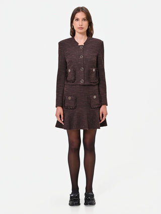 Dark Brown Cropped Basketweave Jacket