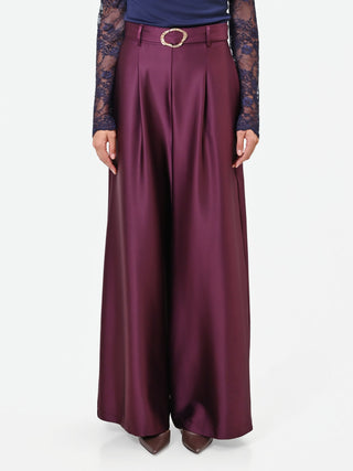 Pantalón palazzo de raso burdeos
