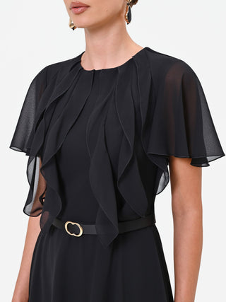 Short Black Georgette Dress with Ruffles