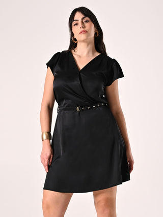 Curvy Black Satin Dress