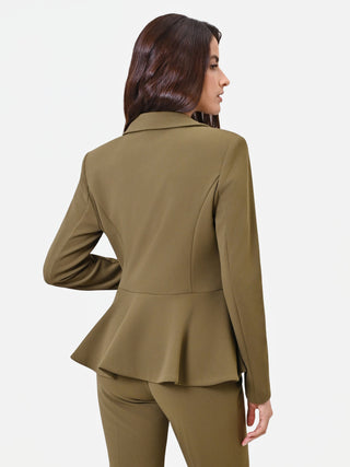 Militärgrüne Jacke mit Schößchen aus Scuba-Material in Crepe-Optik