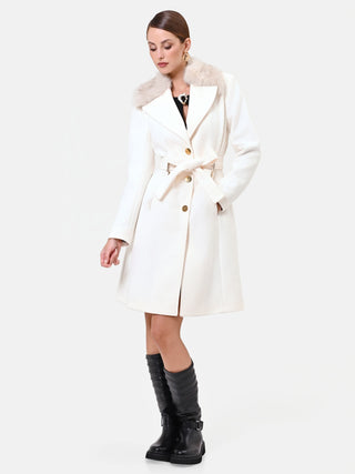 Cappotto bianco con inserto effetto pelliccia