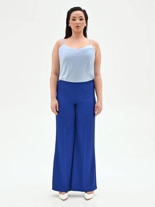 Pantalone Curvy a palazzo blu cina dalla linea fluida in cadi