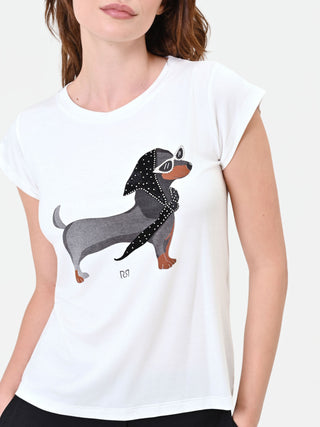 Cremefarbenes T-Shirt mit Dackel-Print