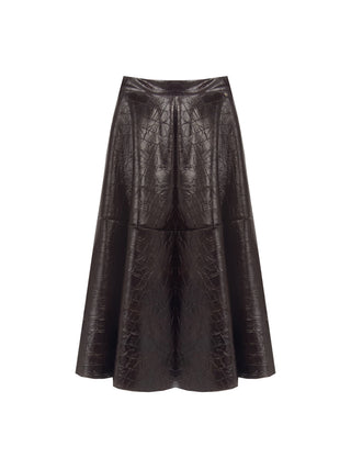 Gonna midi marrone in similpelle stampa cocco