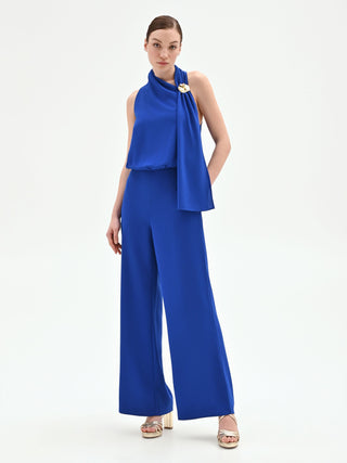 Tuta palazzo blu cina con dettaglio gioiello