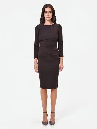 Robe fourreau drapée brun foncé