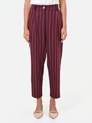 Pantalone cropped gessato rosso bordeaux