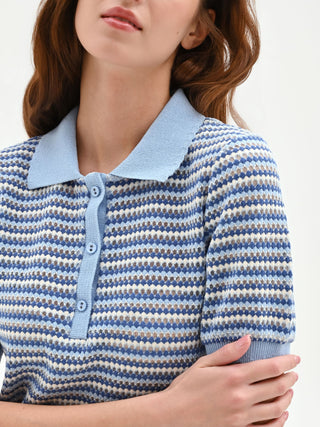 Striped Light Blue Knit Polo Shirt