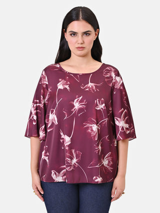 Blusa Curvy bordeaux con maniche a campana