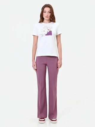 T-shirt panna con stampa artistica
