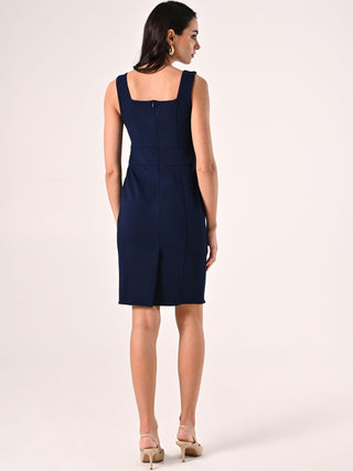 Robe fourreau bleue en néoprène